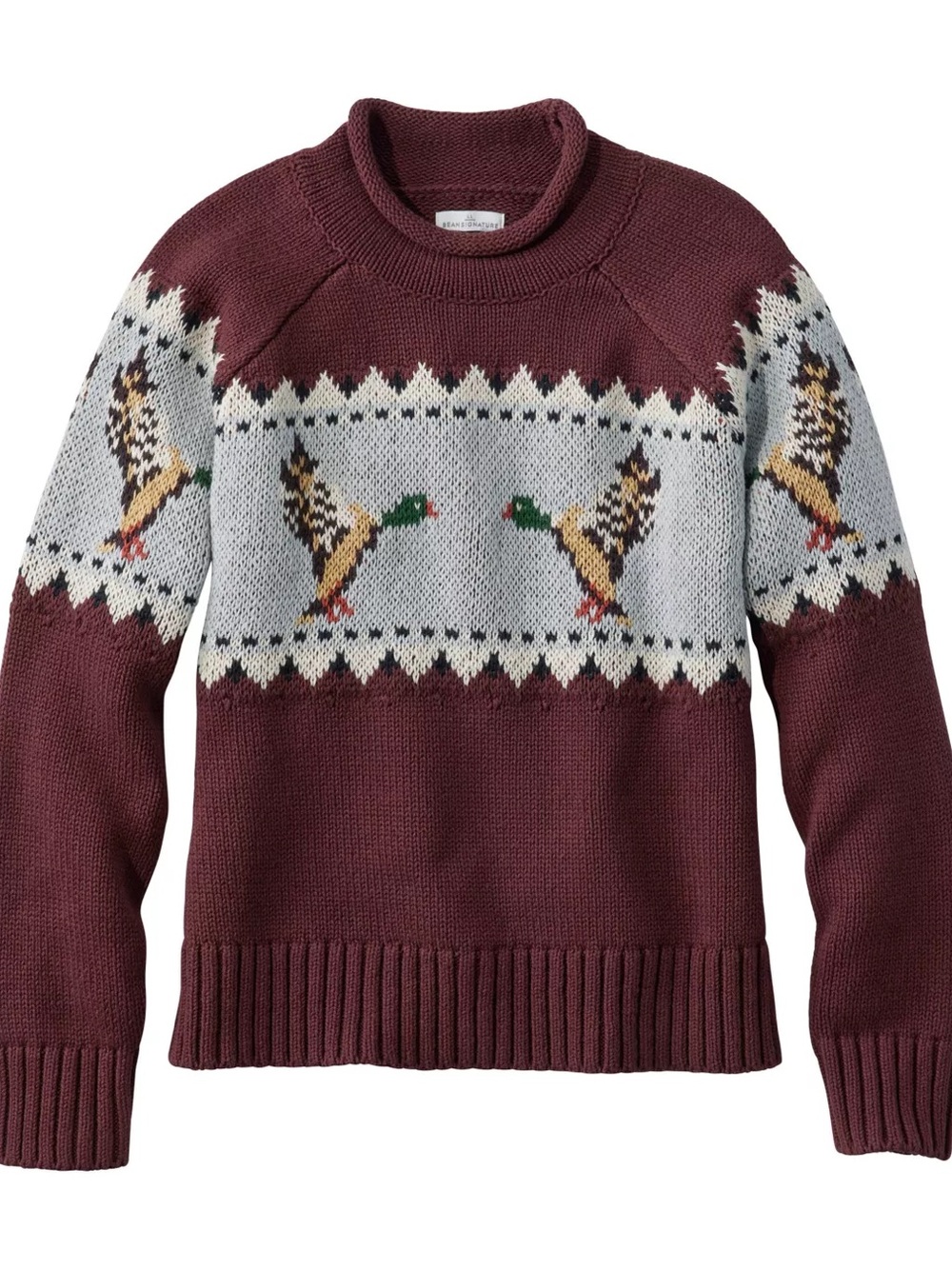 L.L. Bean Signature Original Cotton Sweater, Rollneck Novelty in Currant Mallard